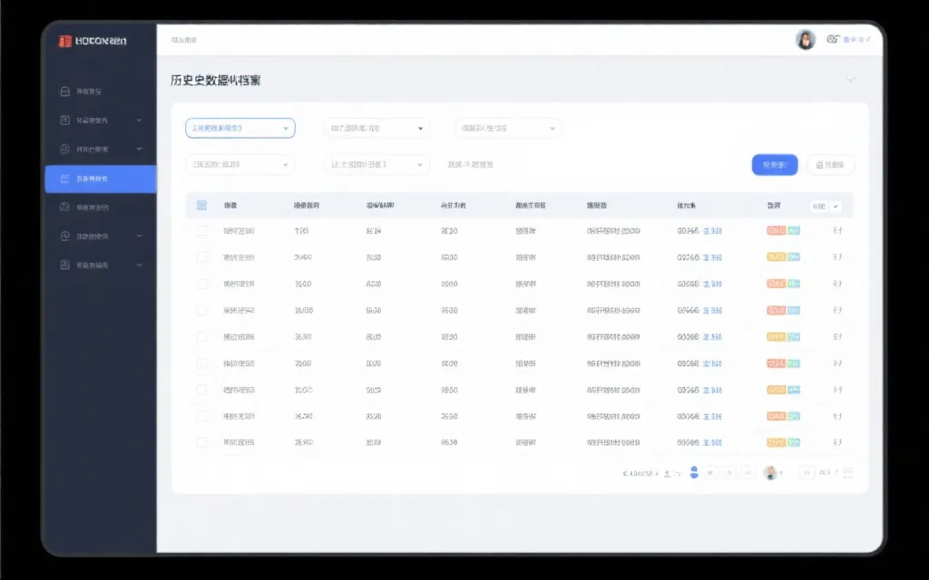 历史数据归档界面，列表与筛选功能清晰